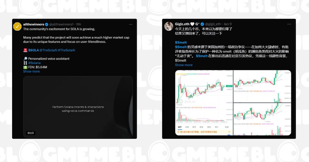 Biến động thị trường Memecoin trên Solana Tuần 2-1/2025 2 Memecoin SOLA Và SMELT đang được chú ý