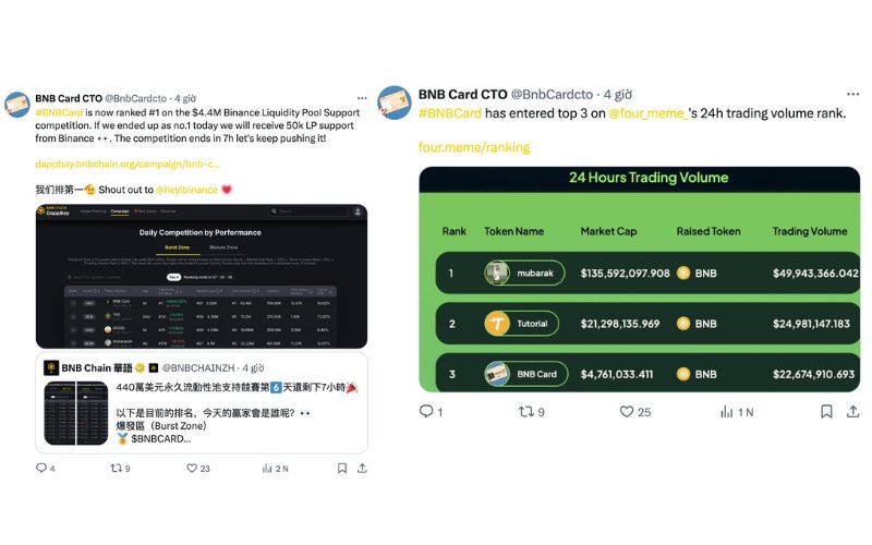 BNB Card - Memecoin mạng BSC được "shill" bởi Yi He 4 BNBCard và thành tựu