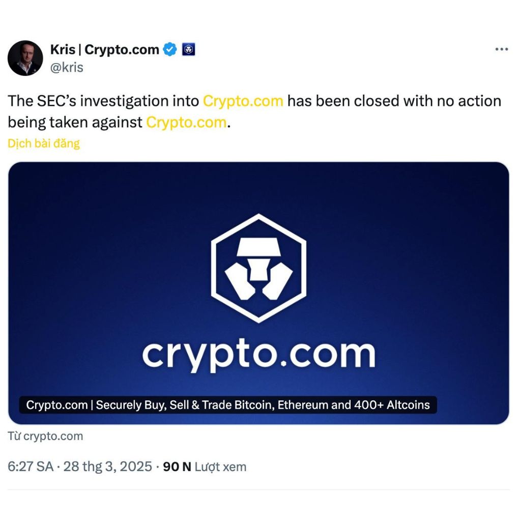 SEC ngừng điều tra Crypto.com