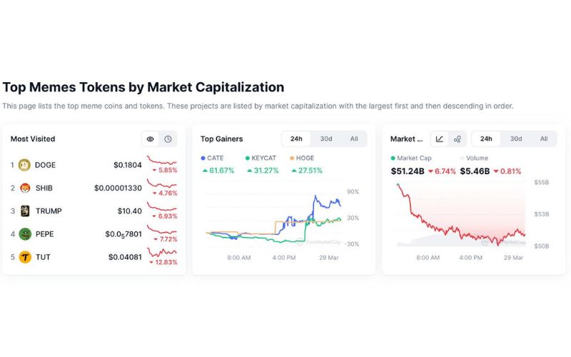 Memecoin ngày 29/03 có xu hướng giảm