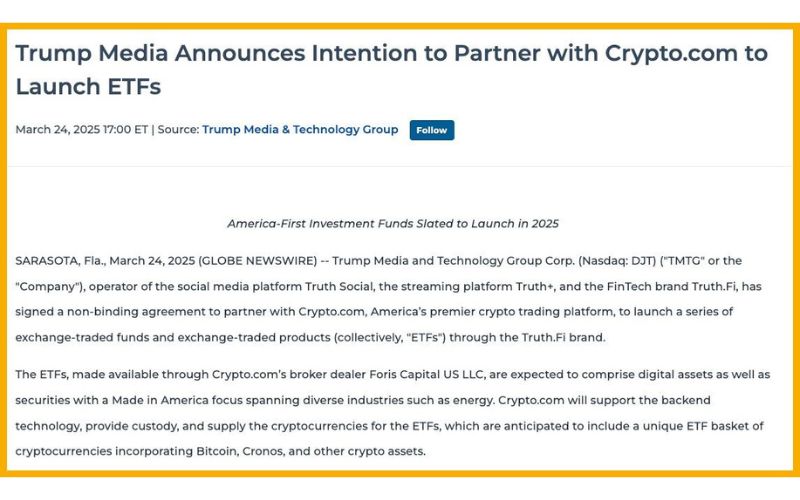 Trump Meida hợp tác với Crypto.com