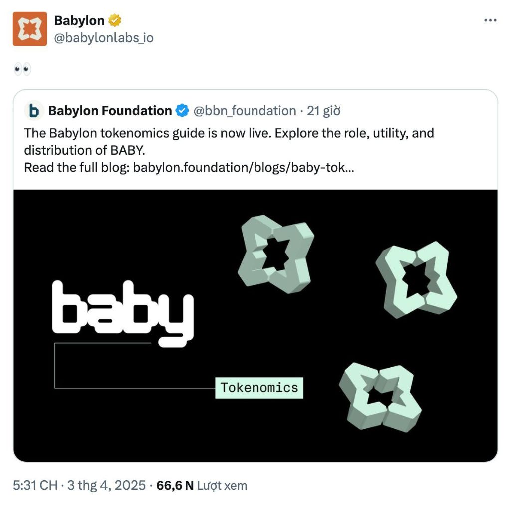 Babylon Foundation ra mắt token BABY và Airdrop 6% dành cho cộng đồng 2 Babylon Foundation thông báo Tokenomics