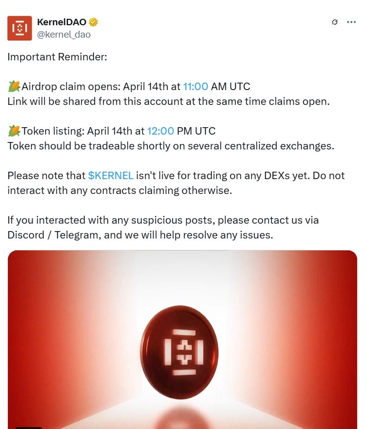 KernelDAO chính thức thông báo lịch trình ra mắt $KERNEL