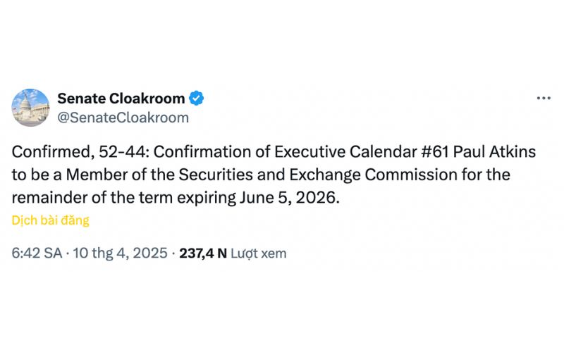 Paul Atkins trở thành chủ tịch SEC