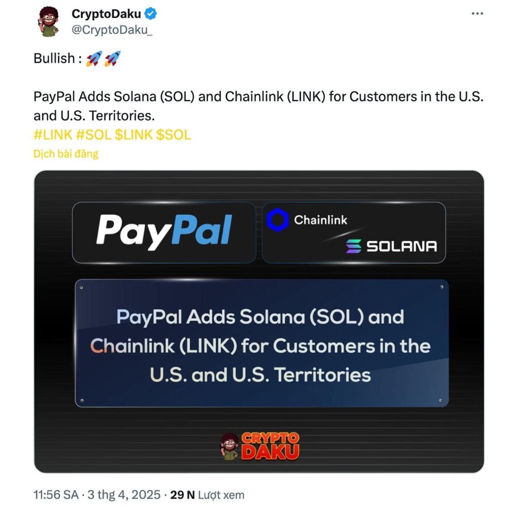 PayPal hỗ trợ Solana và Chainlink