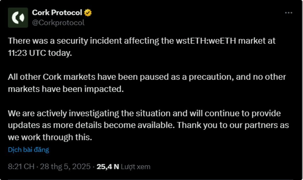 Cork Protocol bị hack mất hơn 12 triệu USD 3 Cork Protocol 2