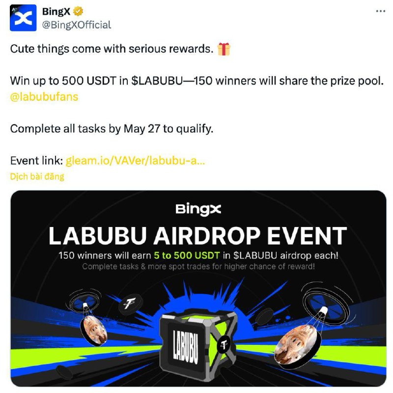 $LABUBU - Memecoin tăng vọt 5.216% trong 2 tuần qua 4 BingX Spot tổ chức cuộc thi