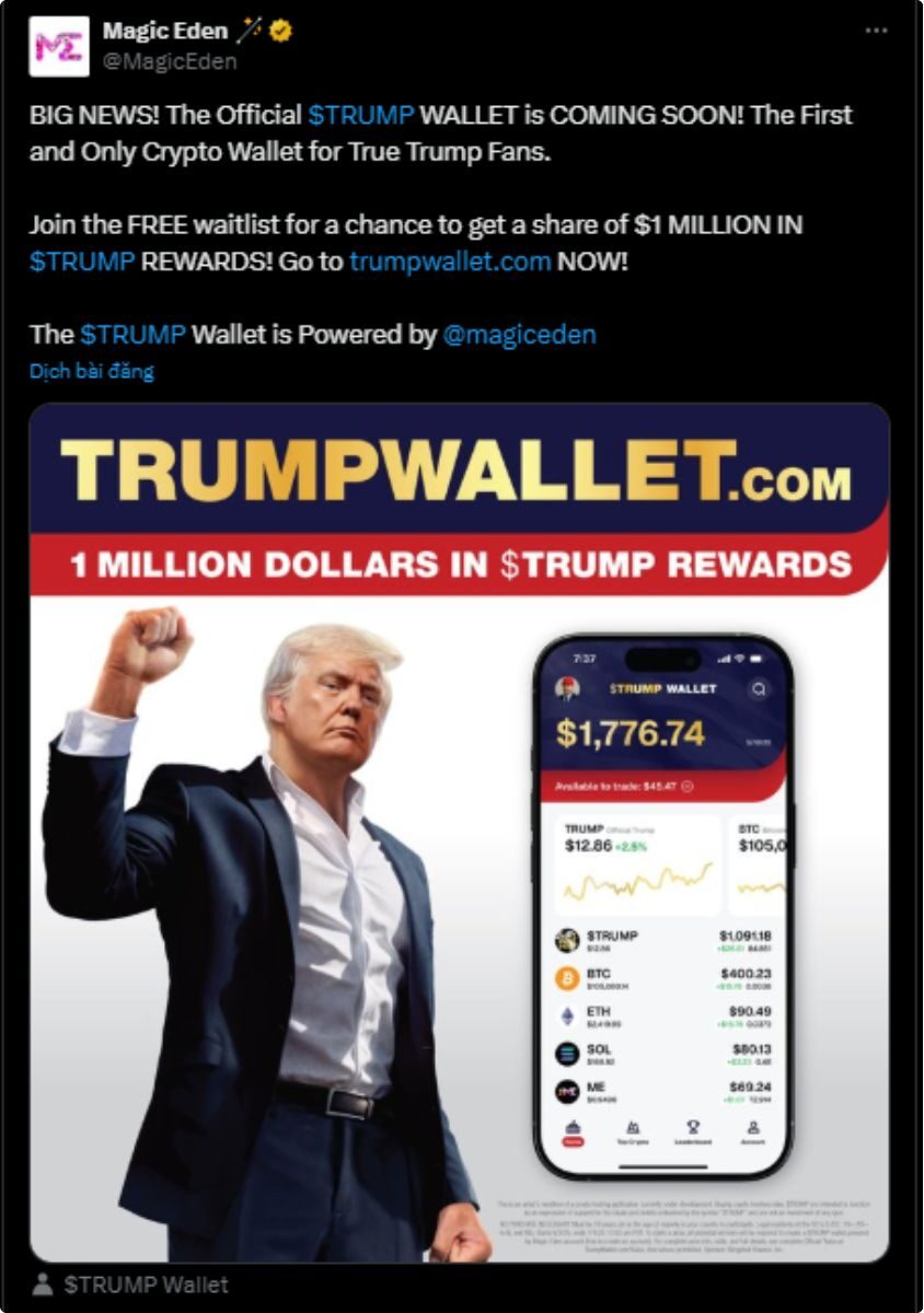 Tổng thống Donald Trump khởi động dự án ví điện tử - Airdrop 1 triệu USD token TRUMP 2 Dự Án Ví Điện Tử 1