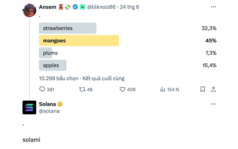 $SOLAMI: Memecoin ra đời từ tweet của Solana tăng hơn 1.500% 2 Tweet của Solana
