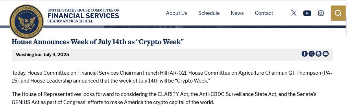 Hạ viện Mỹ xem xét 3 dự luật crypto quan trọng vào giữa tháng 07/2025 2 3 Dự Luật Crypto 1