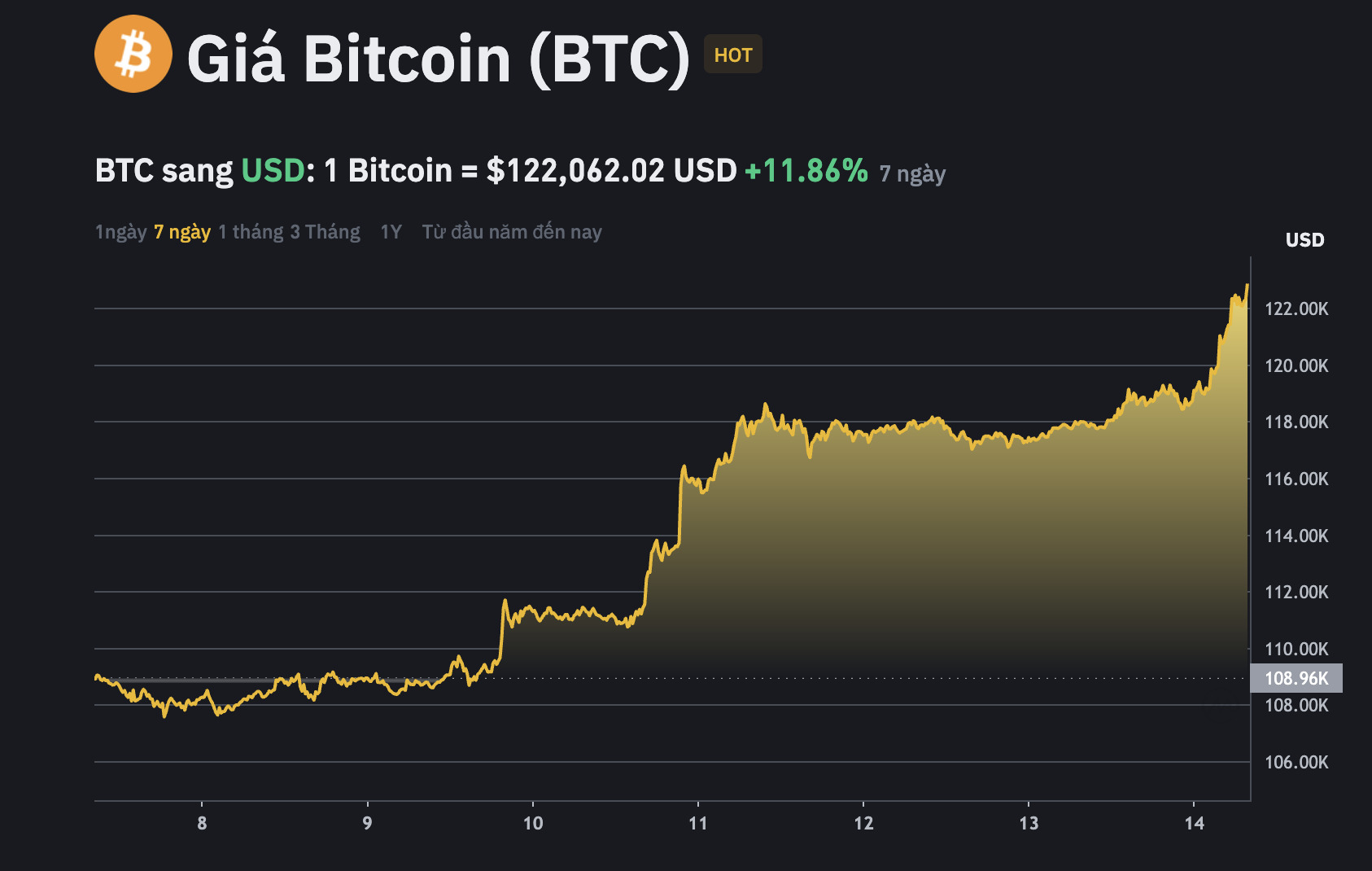 Bitcoin lần đầu vượt mốc 122.000 USD, tăng hơn 12% chỉ trong 7 ngày 2 Bitcoin vừa lập đỉnh mới, vượt ngưỡng 122.000 USD
