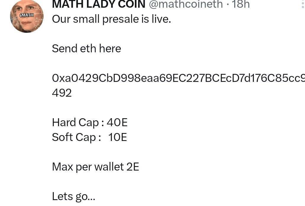 Math Lady Coin: Khi một dự án scam được tạo ra chỉ để trả thù 2 Chiến dịch presale của Math Lady Coin