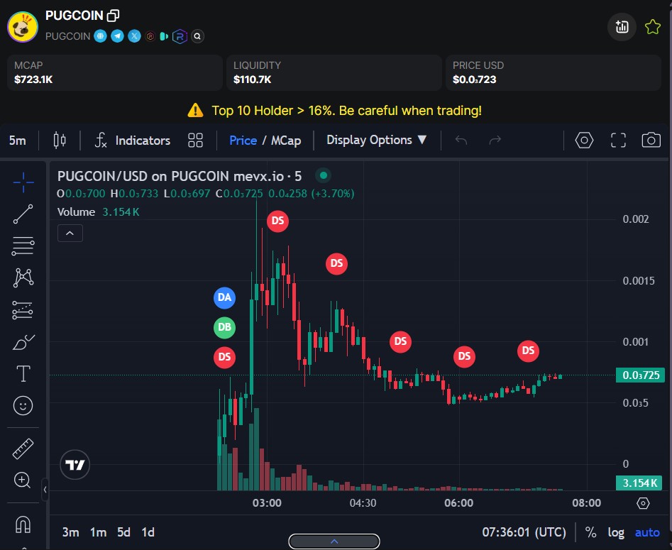 $PUGCOIN: Hành trình từ Backrooms của OpenAI đến mặt trăng? 3 $PUGCOIN chart (Nguồn: MevX)