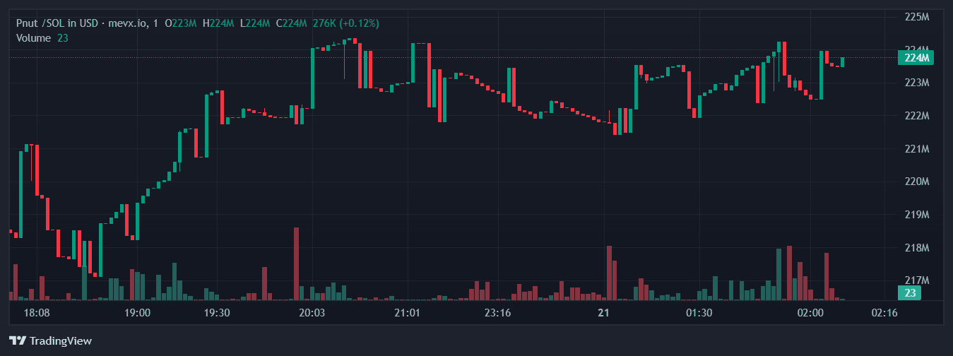 Pnut: Chú Sóc Rodeo và tâm lý Elon Musk 3 Pnut (PNUT) chart (Nguồn: MevX)