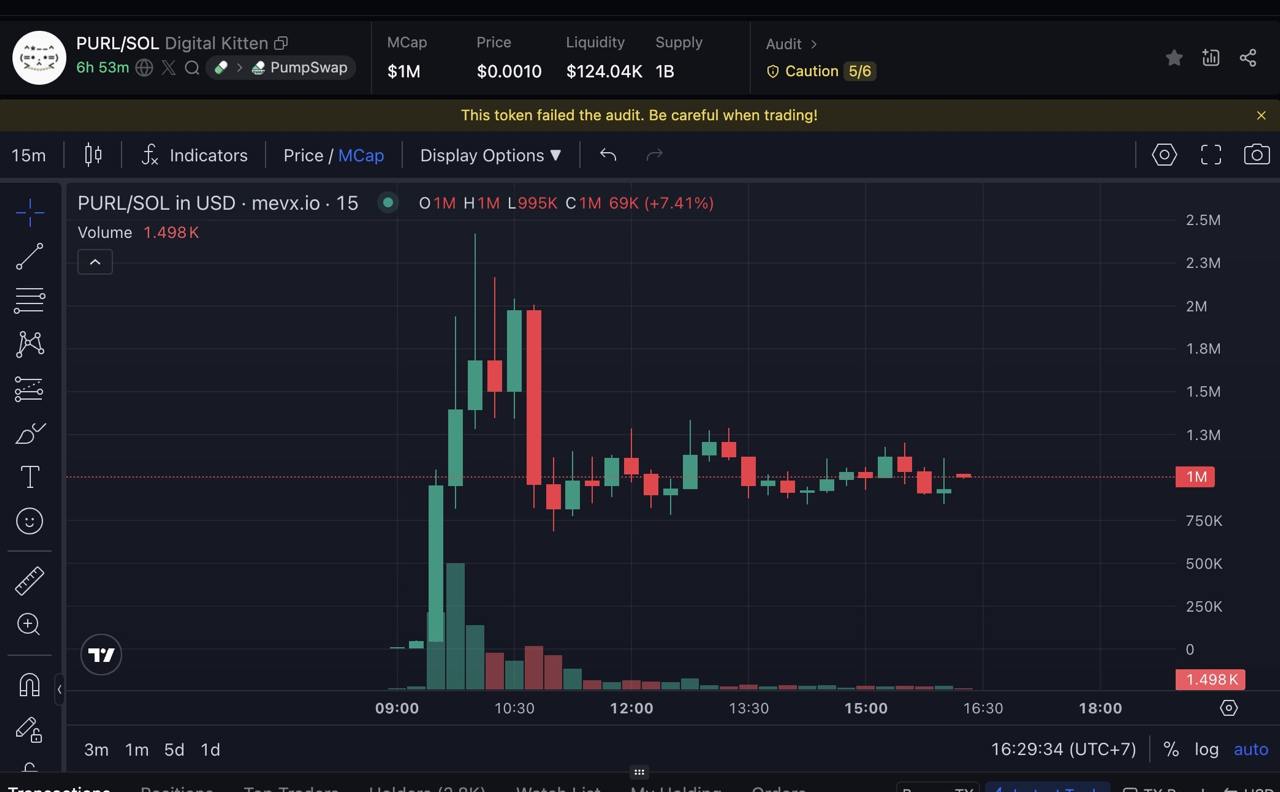 $PURL: Bước thử nghiệm “bất tử hóa” mèo bằng công nghệ blockchain 2 PURL chart (Nguồn: MevX)