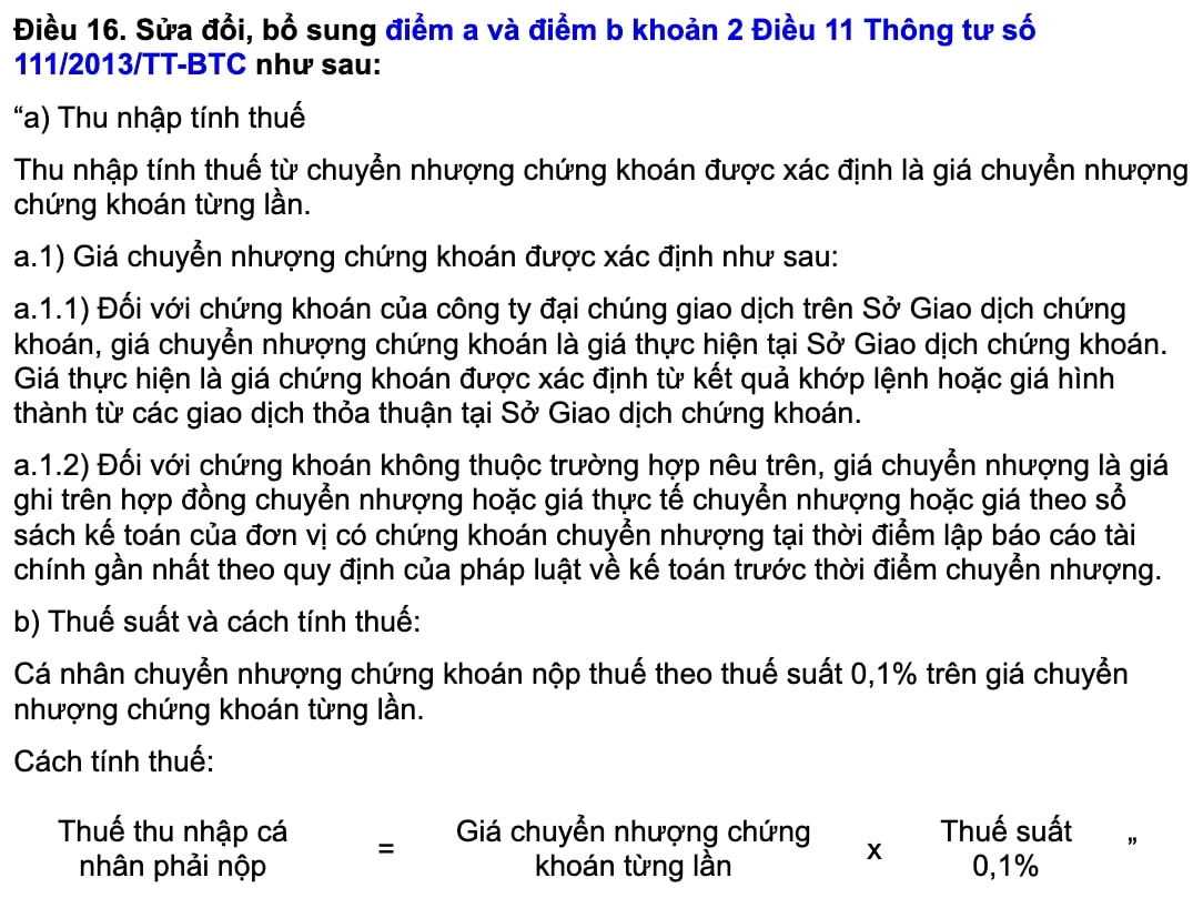 Nghị quyết số 05/2025: Nhà đầu tư crypto Việt cần lưu ý gì về thuế, quyền sở hữu và giao dịch? 21 Điều 16, Thông tư 92/2015/TT-BTC về thuế chuyển nhượng chứng khoán
