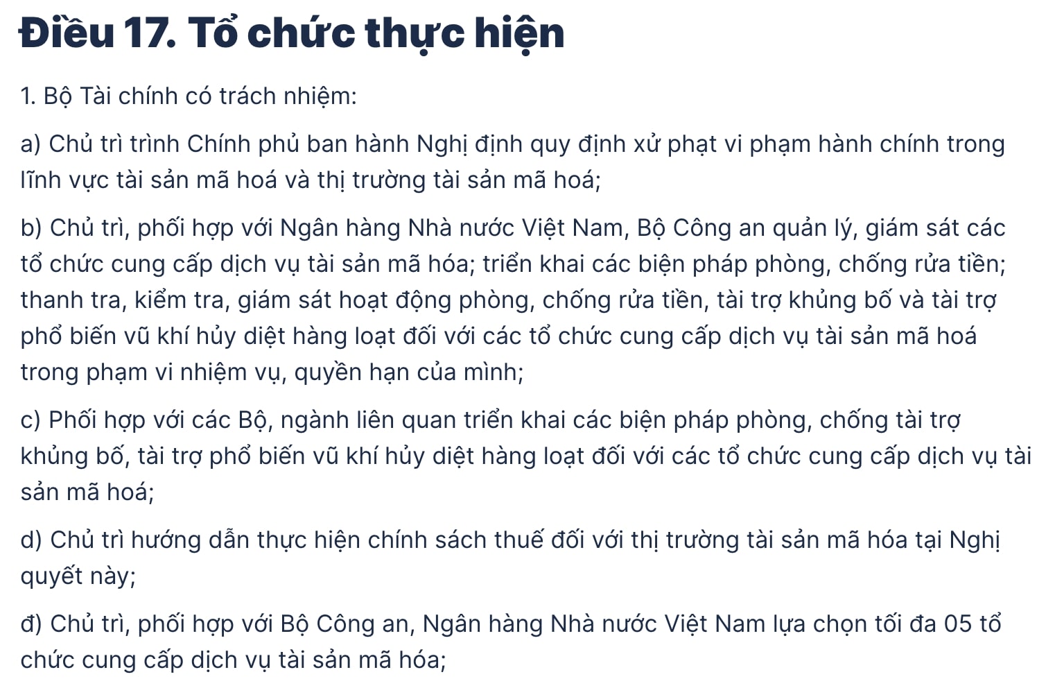 Nghị quyết số 05/2025: Nhà đầu tư crypto Việt cần lưu ý gì về thuế, quyền sở hữu và giao dịch? 22 Điều 17 của NQ05