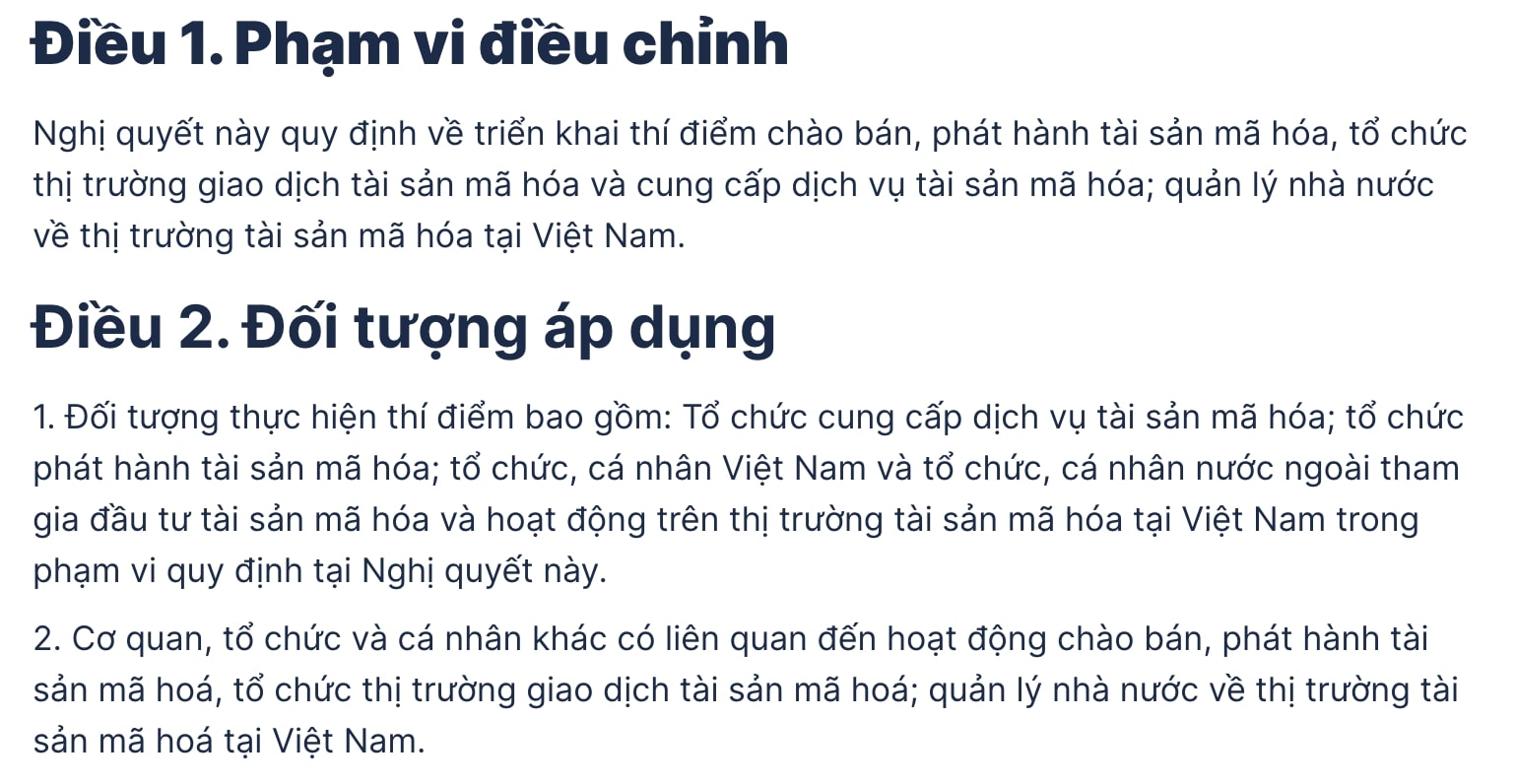 Nghị quyết số 05/2025: Nhà đầu tư crypto Việt cần lưu ý gì về thuế, quyền sở hữu và giao dịch? 18 Điều 1, điều 2 của NQ05